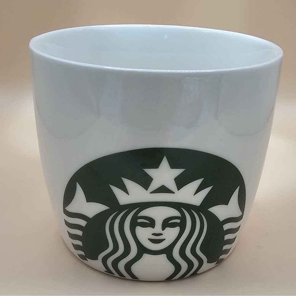 Starbucks Coffee Mug Green Siren Mermaid Logo White Barrel Cup 14 oz